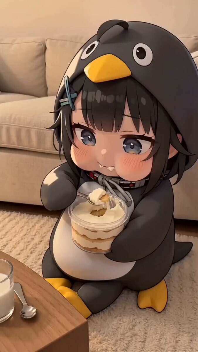 Bé Chim Cánh Cụt Đáng Yêu Phong Cách Anime Chibi