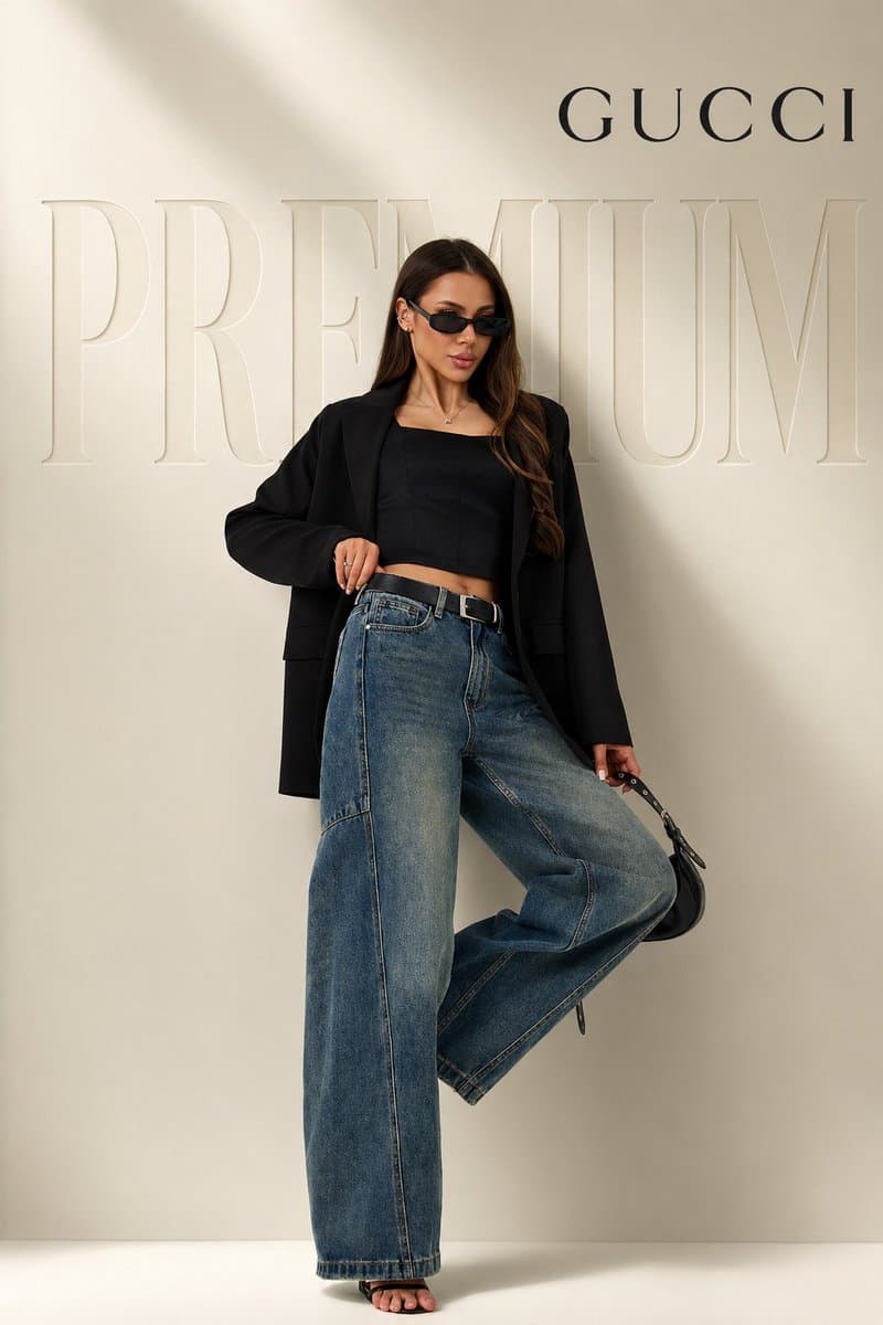 full body female model in confident fashion pose (one leg... - Image 1