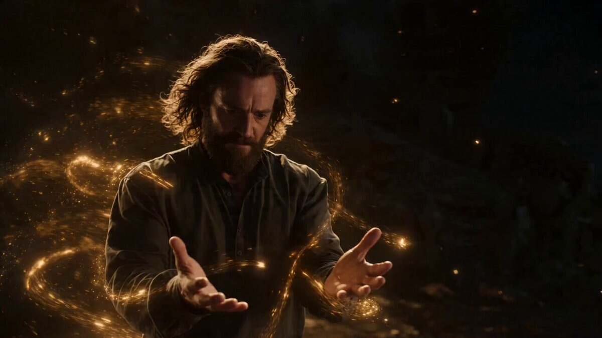 A male character creates a glowing crystal core and sends...