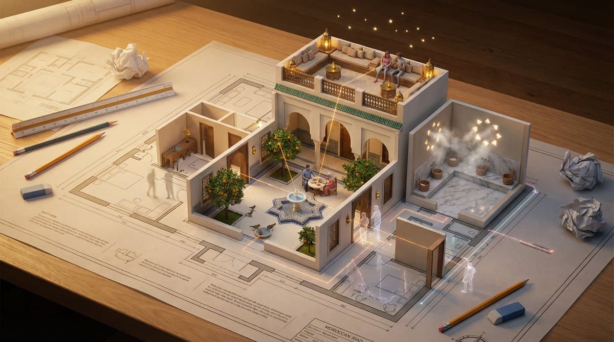 An architectural floor plan of {BUILDING_TYPE} spread acr...