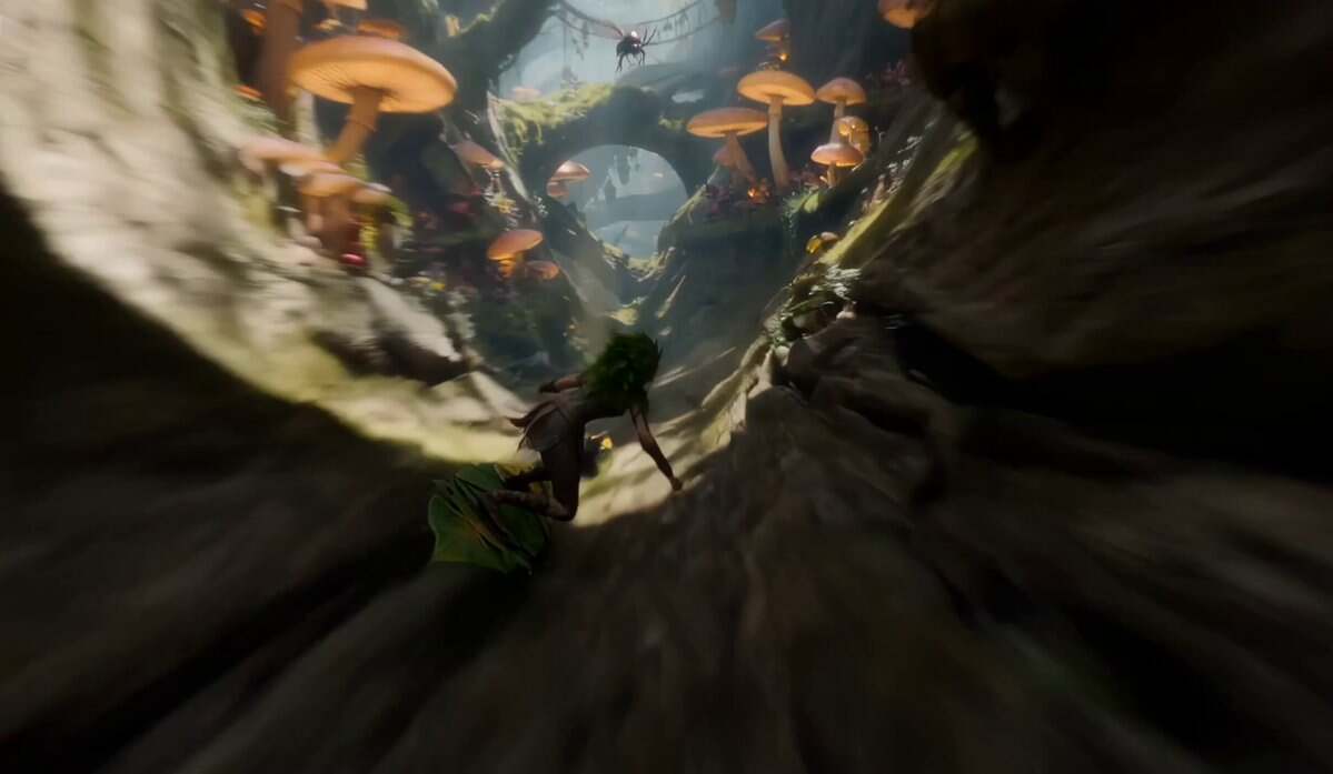 A Nimble Fae-ranger Diving On A Leaf-bladed Wind-board Do